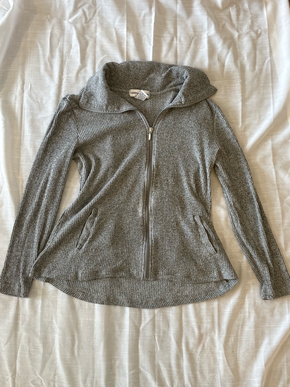 Cathy Daniels Gray Zip-Up Ribbed Knit Sweater size medium